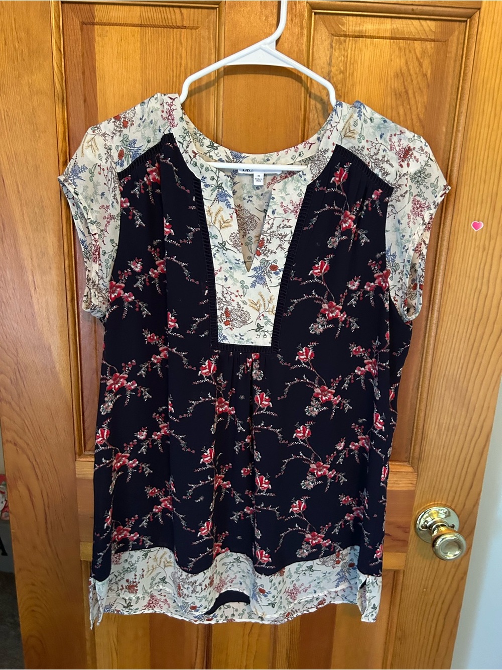 DR2 Navy Floral Short-Sleeve Tunic with Cream Contrast